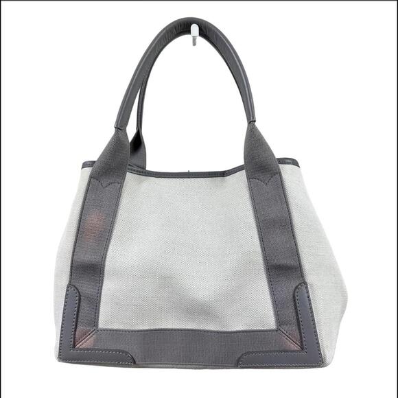 Balenciaga Cabas Tote Bag + Pouch in Grey Leather & Ivory Canvas (BAXX190) - Picture 2 of 12